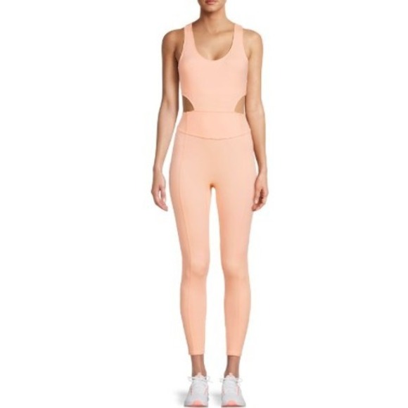 FP Movement by Free People Pants - Free‎ People Back It Up Cutout Peach Crisscross Back Jumpsuit Bodysuit Small